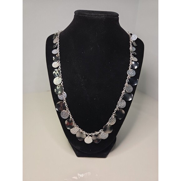 Necklace 34" Silver,  Alternating Silver Detailed Discs Creates Light Sparkles - Picture 1 of 5